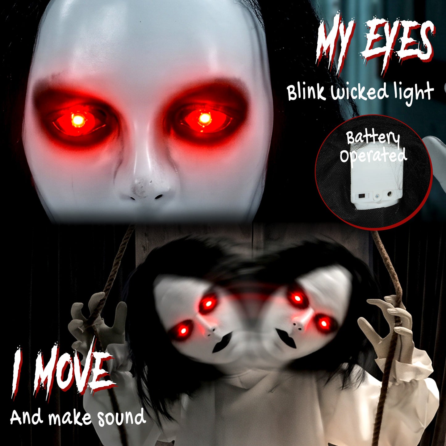 Animated Swinging Ghost Halloween Decoration - 170cm