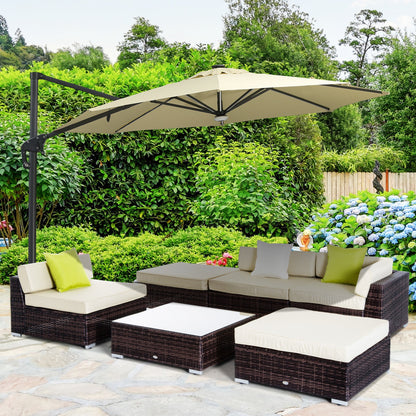 6 PC Rattan Sofa Coffee Table Set Sectional Wicker Weave Furniture for Garden Outdoor Conservatory w/ Pillow Cushion Brown