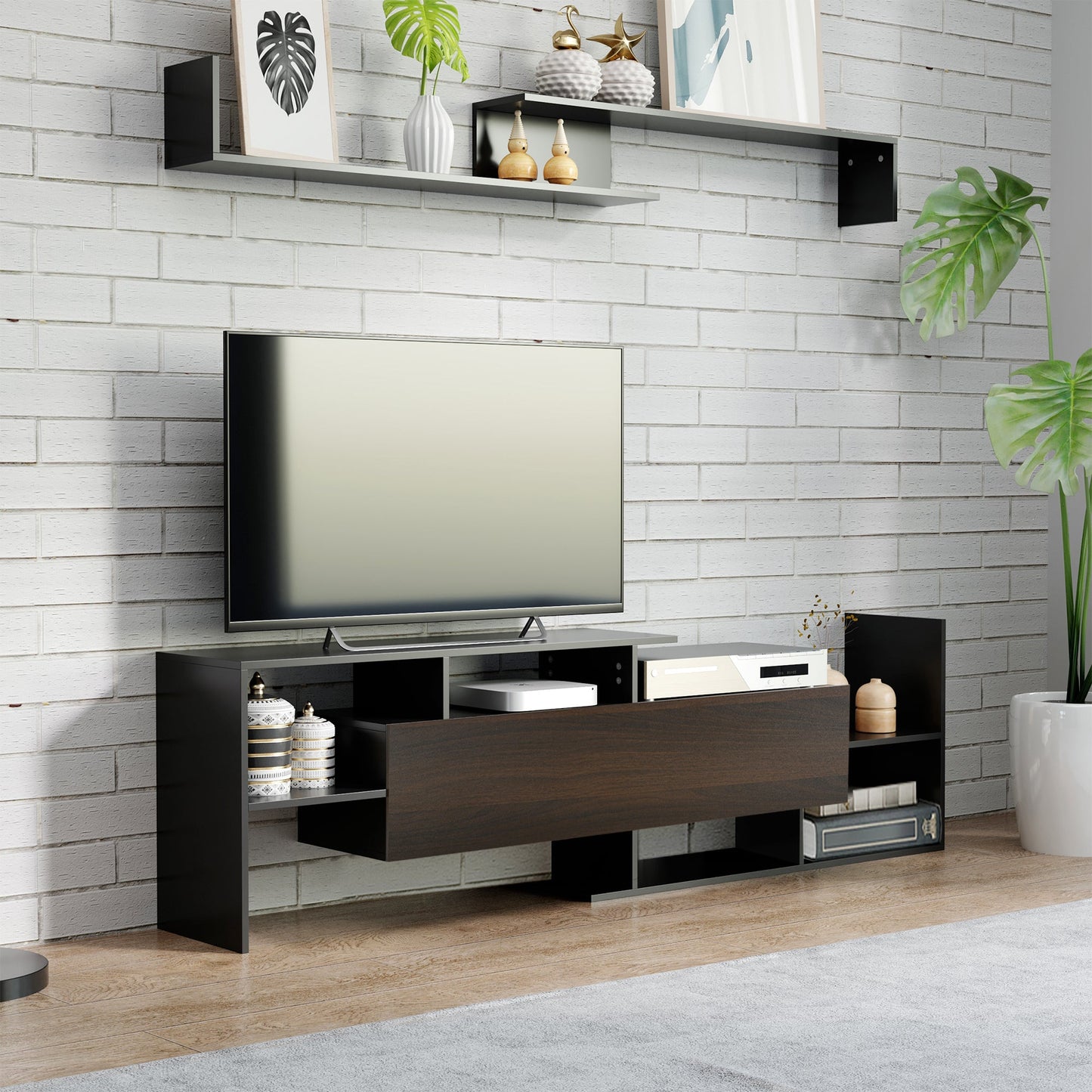 Modern TV Cabinet with Wall Shelf