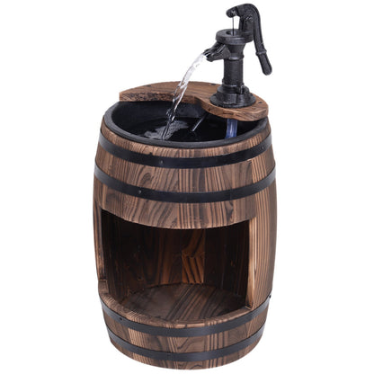 Fir Wood Barrel Pump Fountain W/ Flower Planter