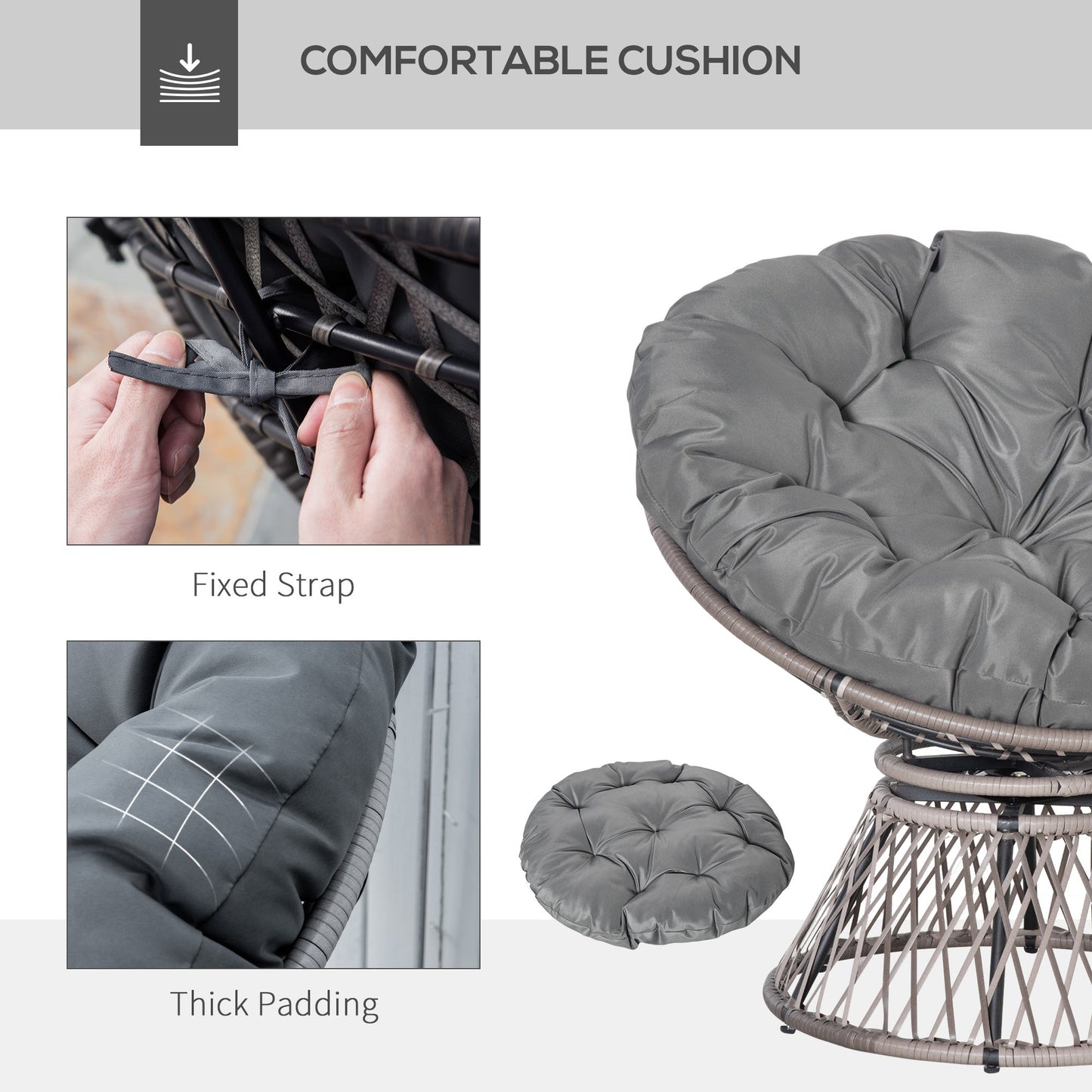 360° Swivel Rattan Papasan Moon Bowl Chair Round Lounge Garden Wicker Basket Seat with Padded Cushion Oversized for Outdoor Indoor