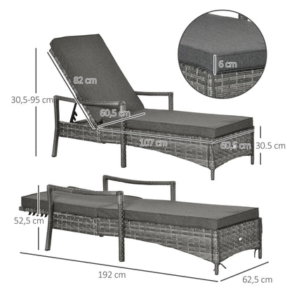 Patio Dual Rattan Wicker Single Sun Lounger w/ 4-Level Adjustable Headrest