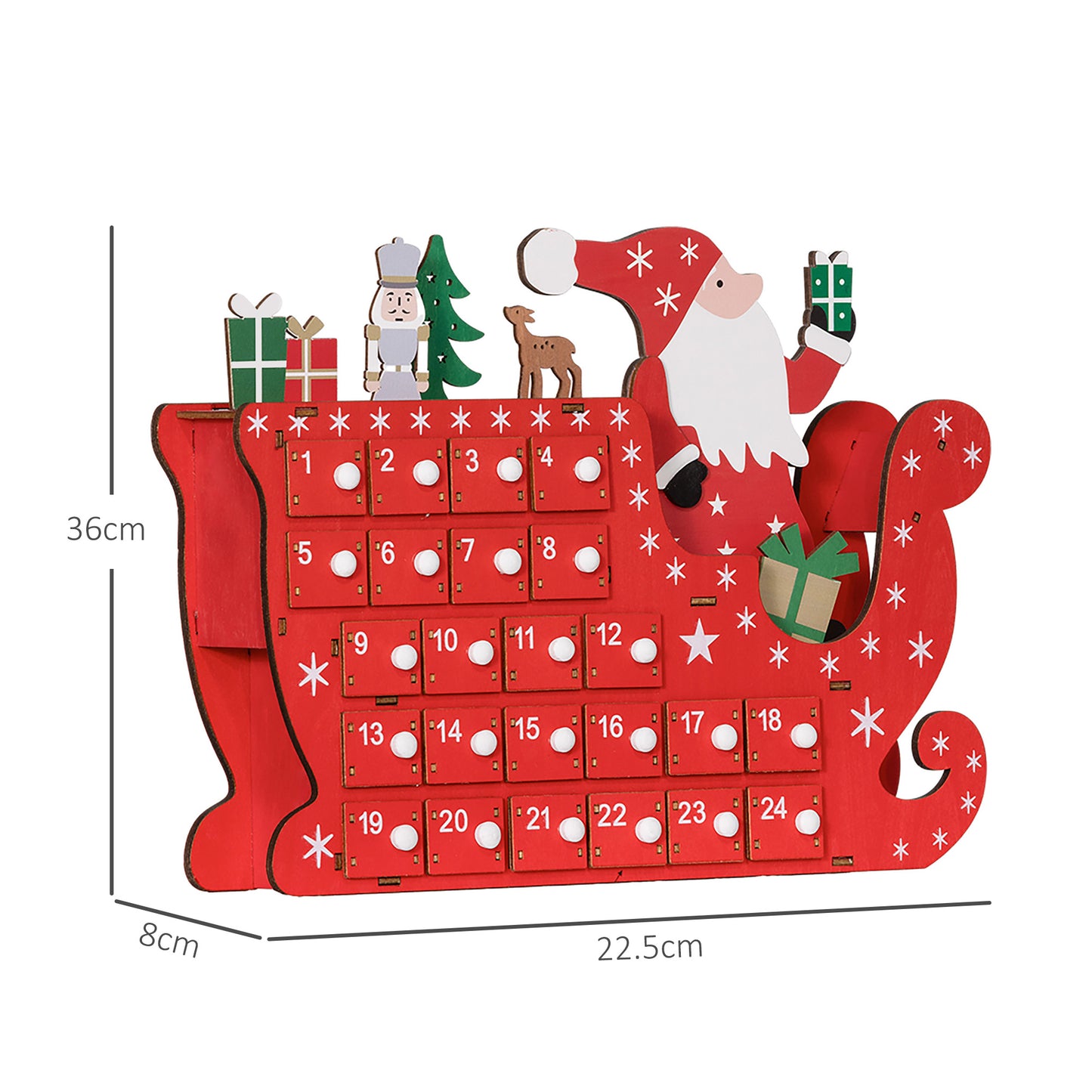 Christmas Sleigh Advent Calendar Red - 36cm