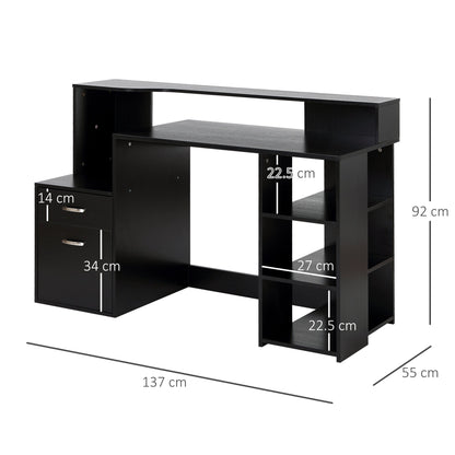 Computer Desk Study Table Modern Home Office Writing Workstation Furniture Printer Shelf Rack w/ Storage Drawer & Shelves Black