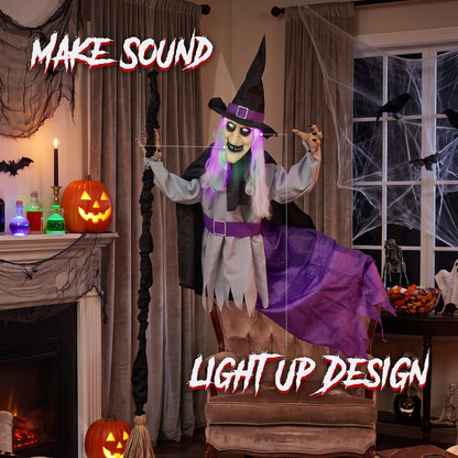 Animated Flying Witch Halloween Decoration - 200cm