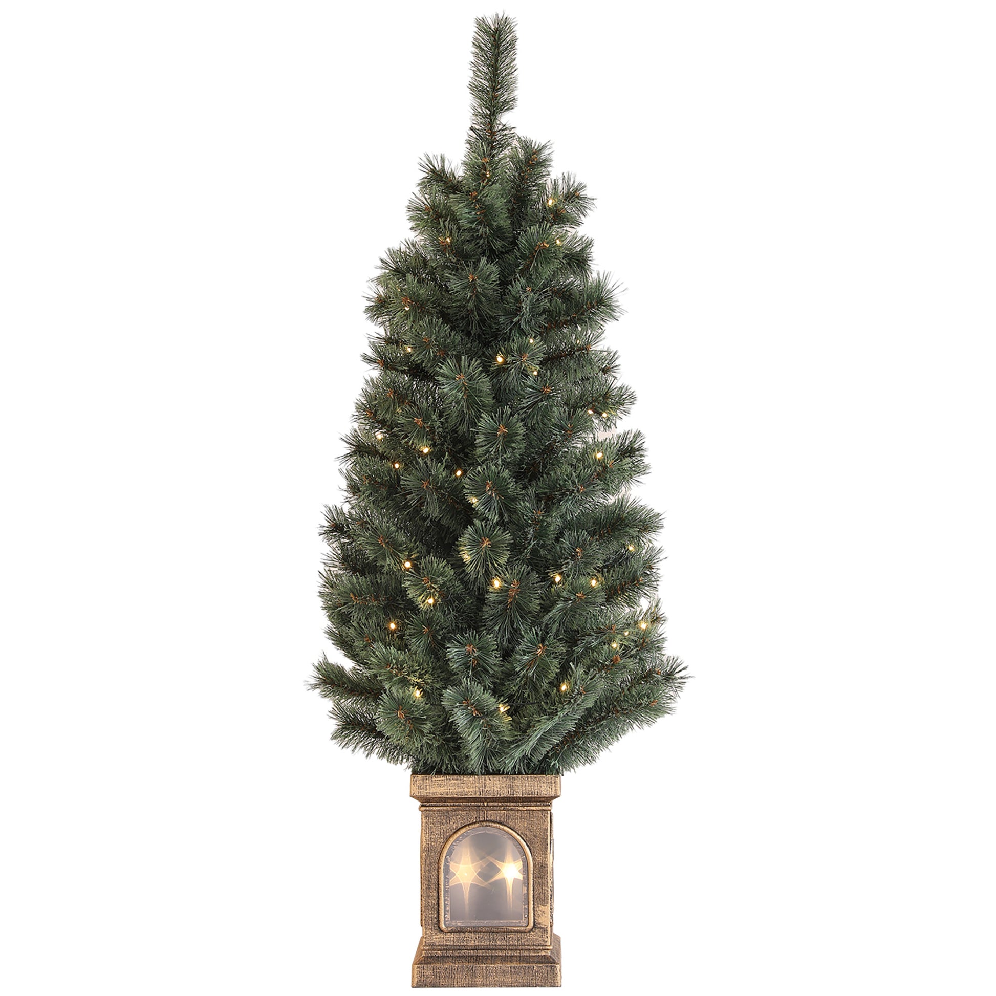 4ft Potted Christmas Tree Artificial - Dark Green with LED Lights Warm White 140 Tips Primary Image
