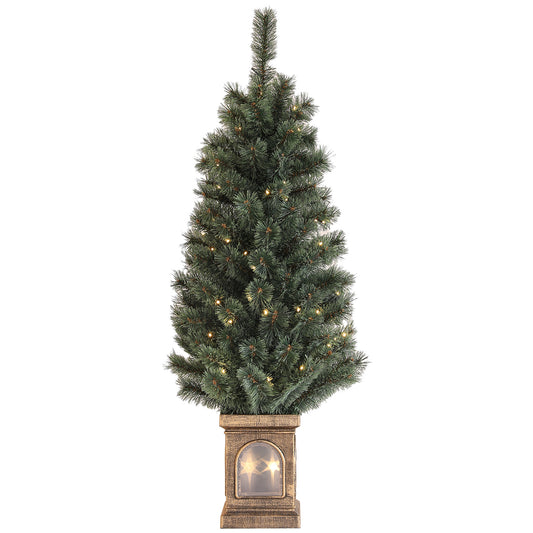 4ft Potted Christmas Tree Artificial - Dark Green with LED Lights Warm White 140 Tips Primary Image