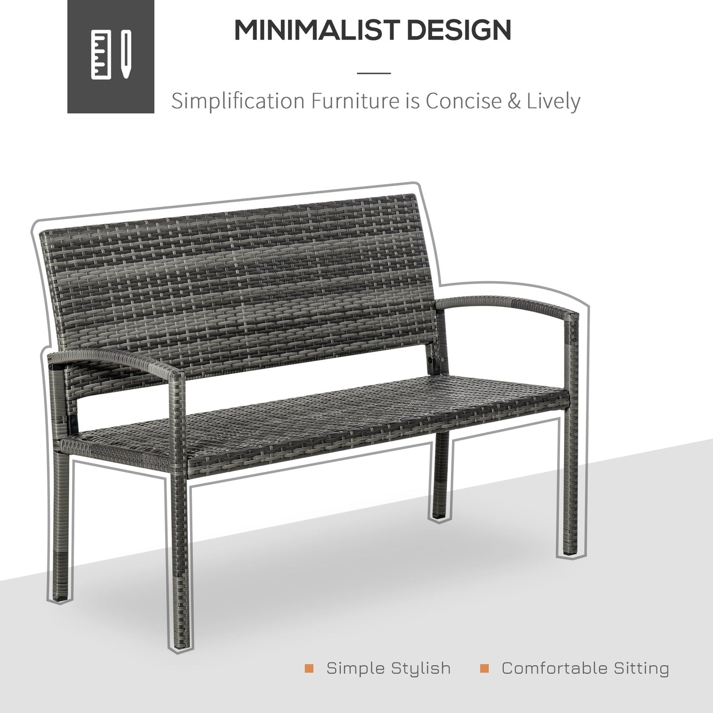 Patio Rattan 2 Seater Garden Bench Wicker Weave Love Seater Armchair Furniture Outdoor Garden Conservatory Chair Grey