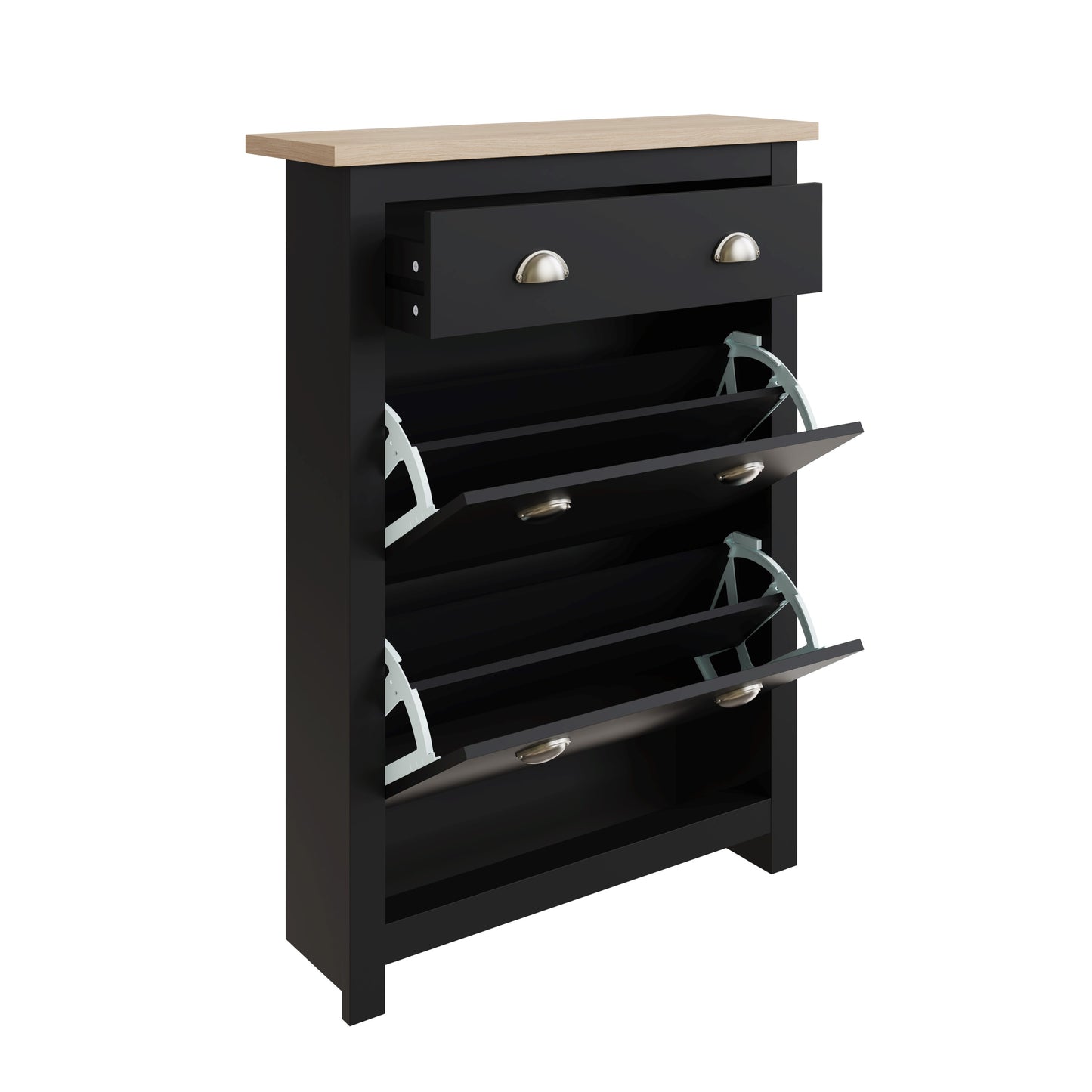 Lancaster Tall Shoe Storage Black 2 Doors 4 Shelves 1 Drawer