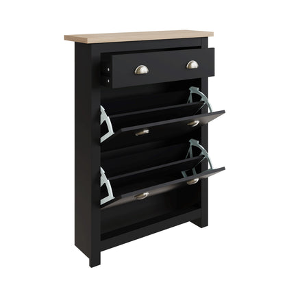 Lancaster Tall Shoe Storage Black 2 Doors 4 Shelves 1 Drawer