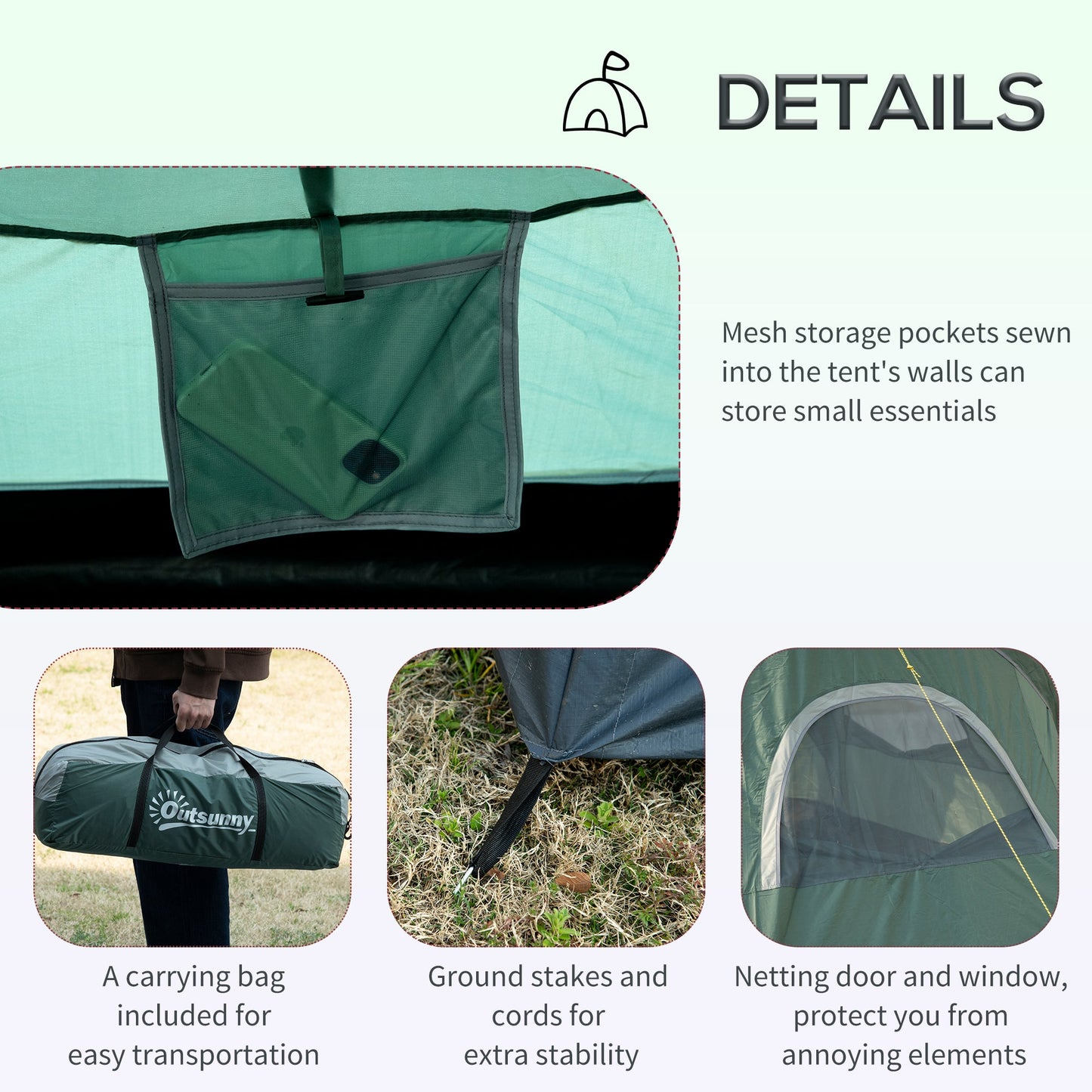 5-6 Man Dome Camping Tent Hiking Shelter UV Protection 3000mm Water Resistant Tunnel Tent - Dark Green