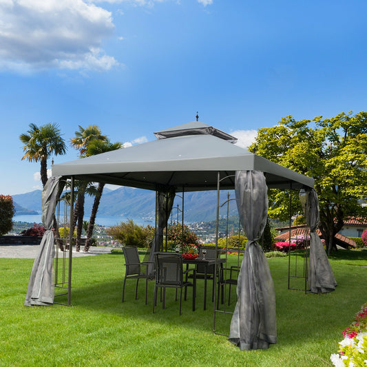 3Mx3M Garden Gazebo Double Top Outdoor Canopy Patio Event Party Wedding Tent Backyard Sun Shade with Netting - Grey Primary Image
