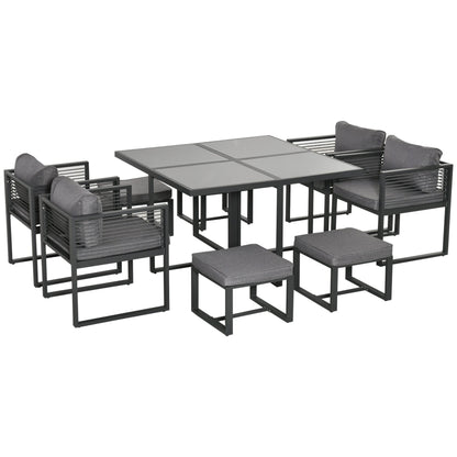 8 Seater Garden Dining Cube Set Aluminium Outdoor Furniture Set Dining Table