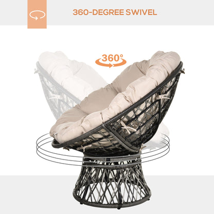 360° Swivel Rattan Chair Outdoor Wicker Chairs w/ Padded Cushion