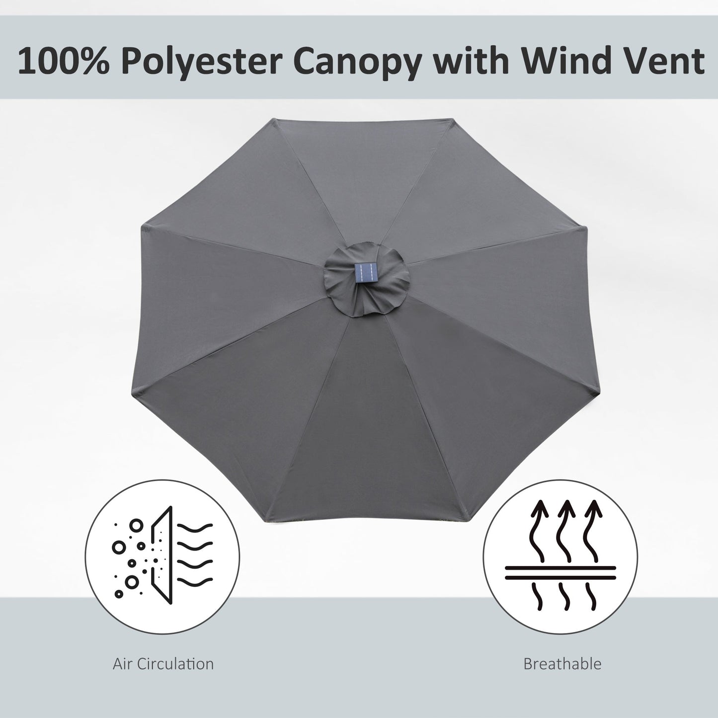 2.7m Garden Parasol Sun Umbrella w/ LED Solar Light Angled Canopy Grey