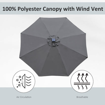 2.7m Garden Parasol Sun Umbrella w/ LED Solar Light Angled Canopy Grey