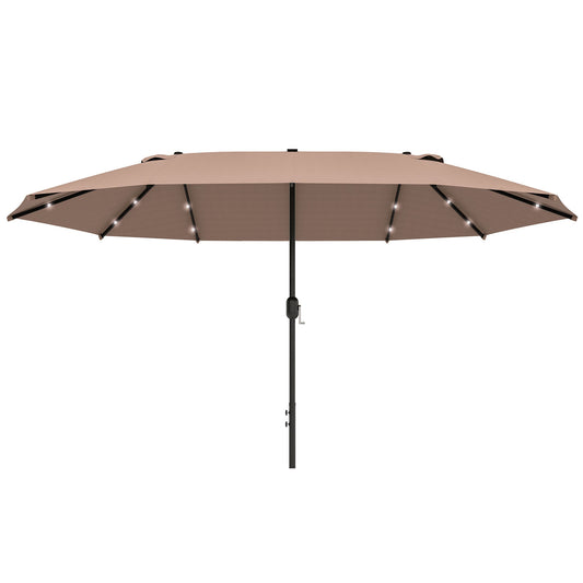 Garden Parasol 4.4m Double-Sided Sun Umbrella Patio Parasol LED Solar Lights Khaki