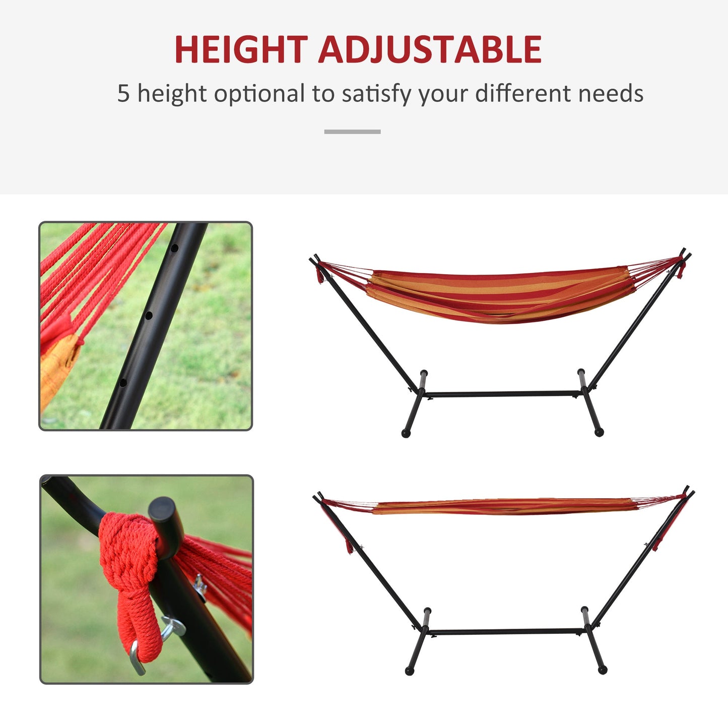Outsunny 277 X 121cm Hammock With Metal Stand Portable Carrying Bag 120Kg Red Stripe