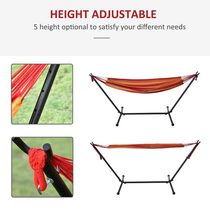 Outsunny 277 X 121cm Hammock With Metal Stand Portable Carrying Bag 120Kg Red Stripe
