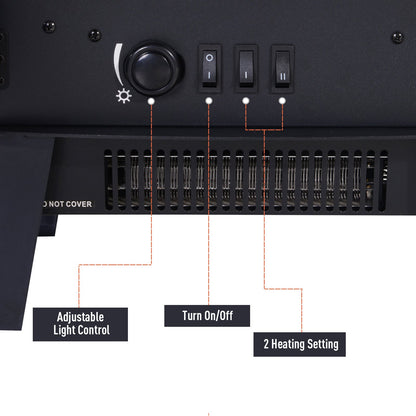 Electric Heater Freestanding Fireplace Artificial Flame Effect w/ Safety Thermostat 950w/1850W Tempered Glass Casing-Black