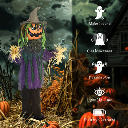 Animated Pumpkin Scarecrow Halloween Decoration - 114cm