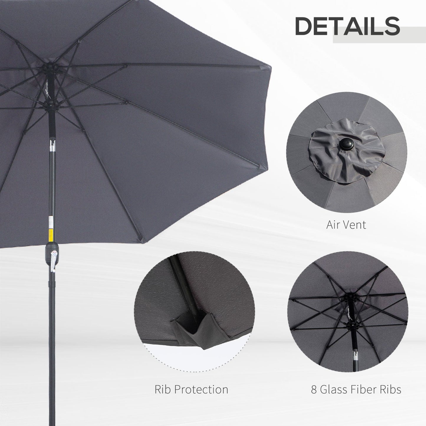 2.7M Patio Sun Umbrella Parasol Tilt Shade Shelter Canopy Aluminium Frame