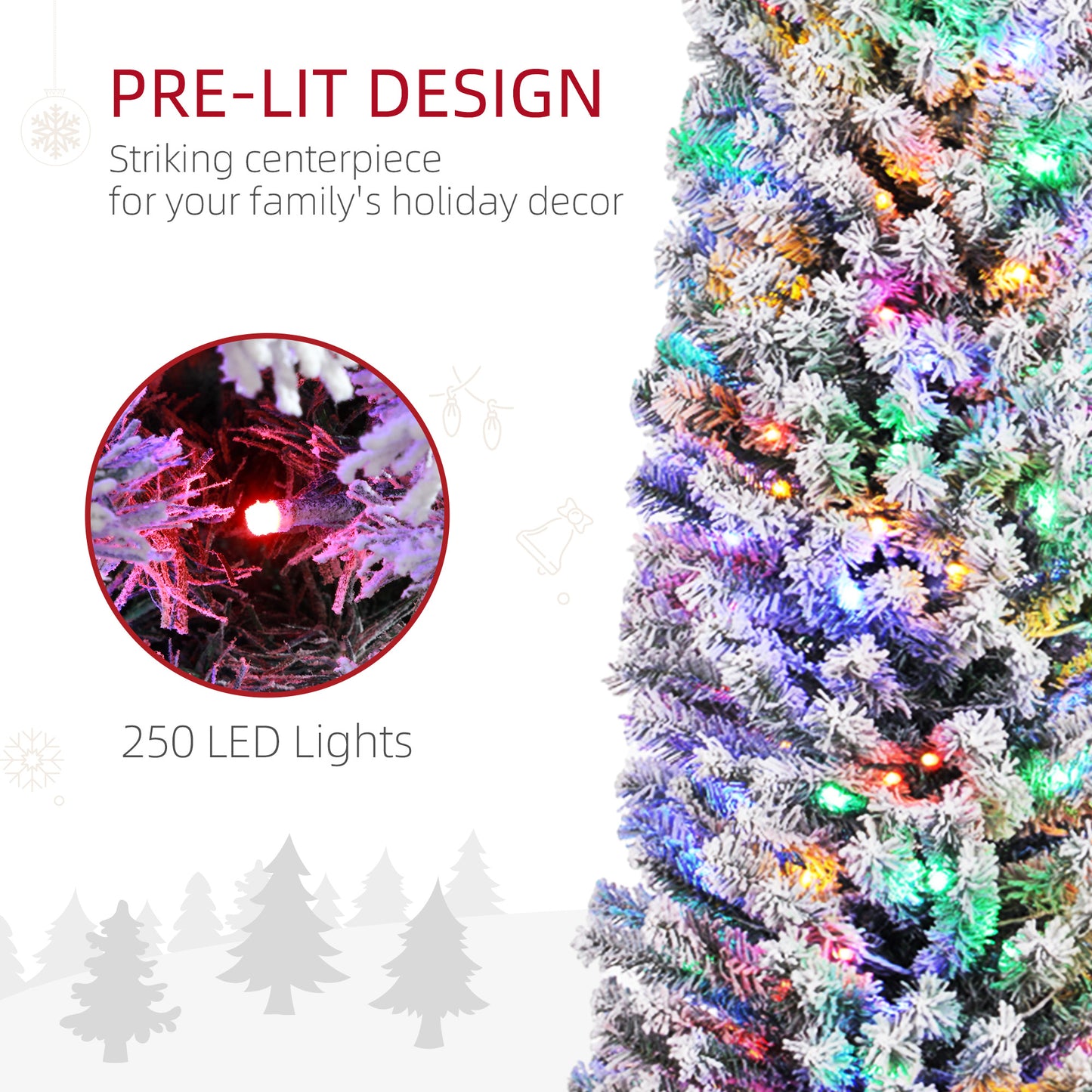 7ft Decorated Christmas Tree Artificial - White Frosted Green with LED Lights Multicoloured 592 Tips