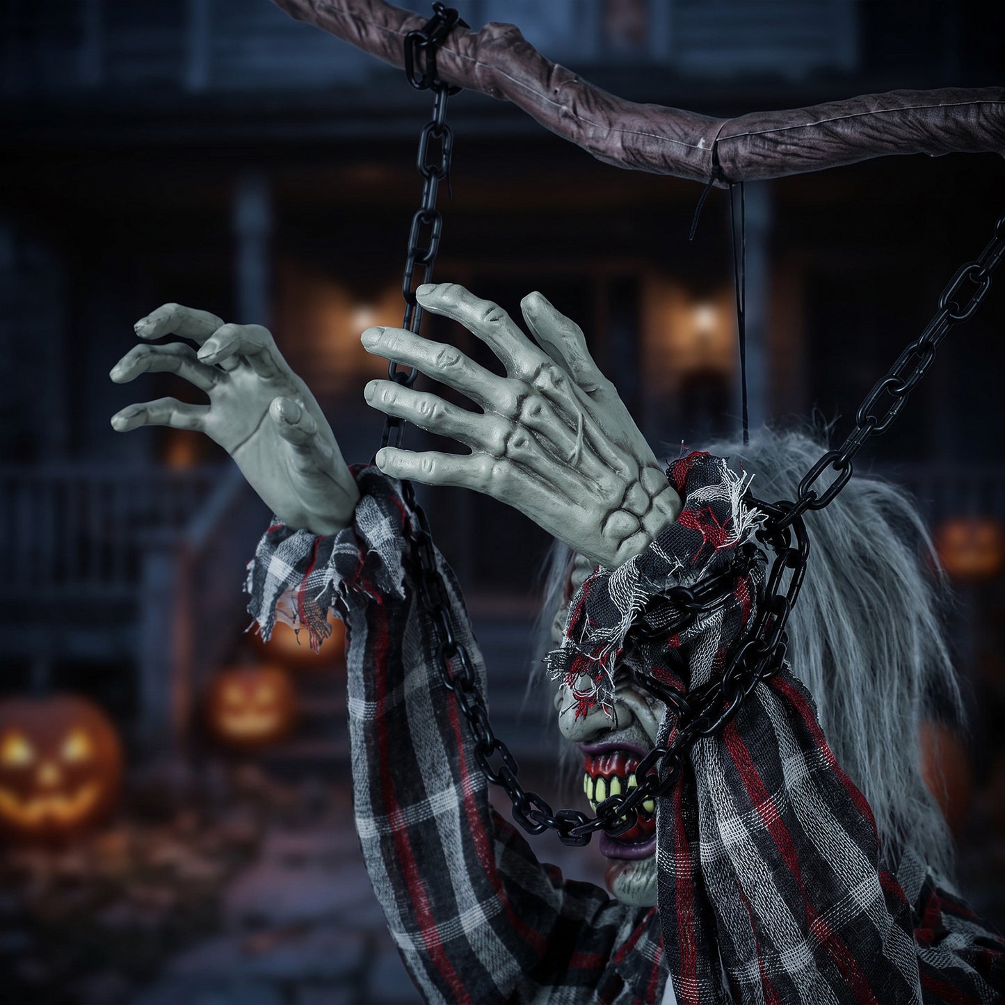 Animated Hanging Zombie Halloween Decoration - 110cm