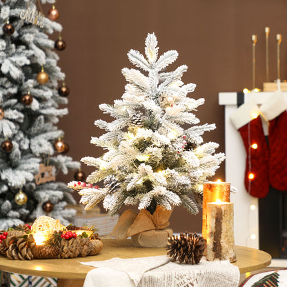 2ft Berries & Pinecones Christmas Tree Artificial - White Frosted Green with LED Lights Warm White 182 Tips