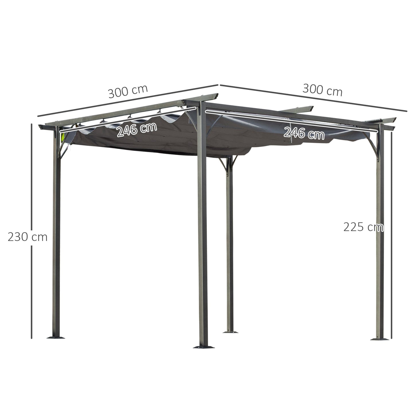 3 x 3M Metal Pergola with Retractable Roof
