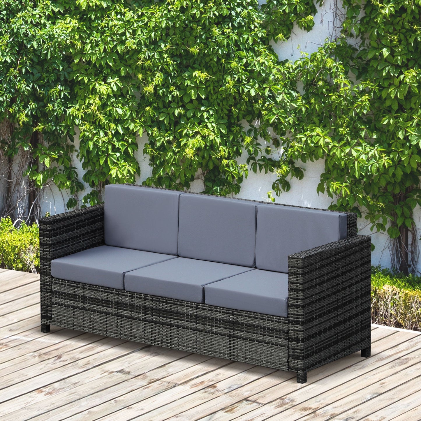 3 Seater Weather Resistant Outdoor Garden Rattan Sofa Grey Primary Image
