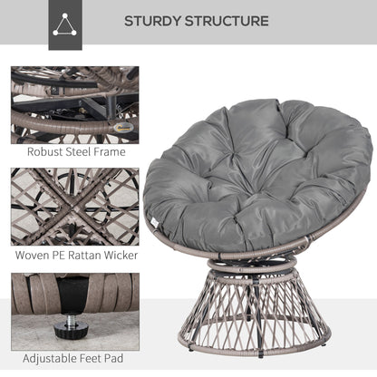 360° Swivel Rattan Papasan Moon Bowl Chair Round Lounge Garden Wicker Basket Seat with Padded Cushion Oversized for Outdoor Indoor