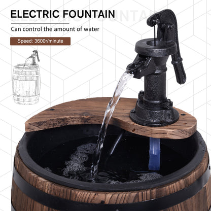 Fir Wood Barrel Pump Fountain W/ Flower Planter