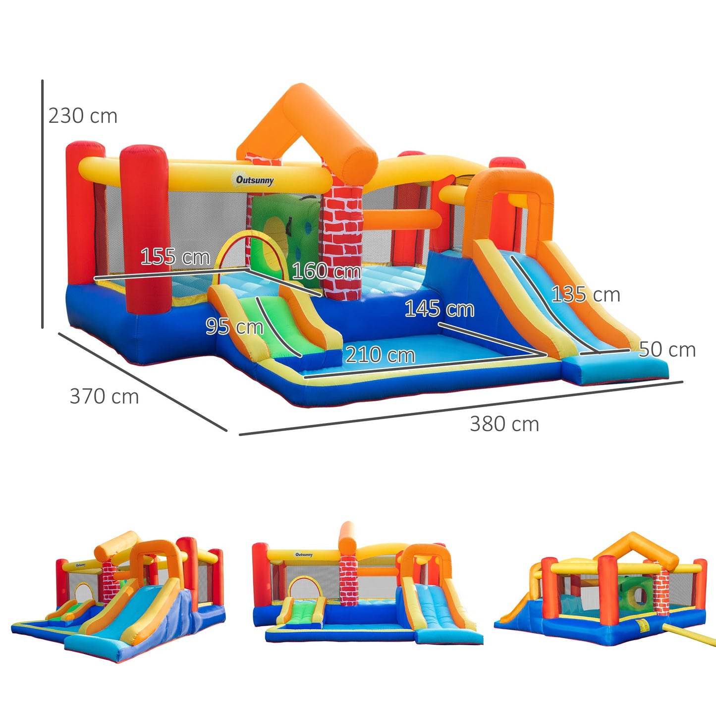 4 in 1 Kids Bouncy Castle Extra Large Double Slides & Trampoline Design Inflatable House Pool Climbing Wall with Blower Carrybag for Kids Age 3-8