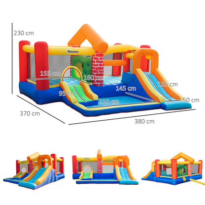 4 in 1 Kids Bouncy Castle Extra Large Double Slides & Trampoline Design Inflatable House Pool Climbing Wall with Blower Carrybag for Kids Age 3-8