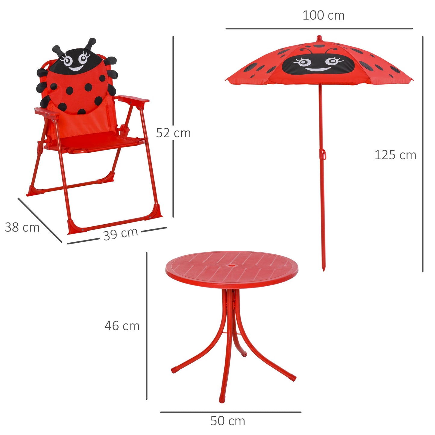 Kids Folding Picnic Table and Chairs Set Ladybug Pattern Outdoor w/ Parasol