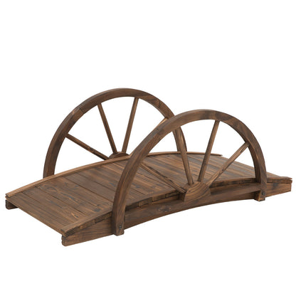Wooden Garden Bridge Lawn Décor Stained Finish Arc Outdoor Pond WalkwayYard Decoration Half Wheeled Railings 100L x 50W x 37H cm Primary Image