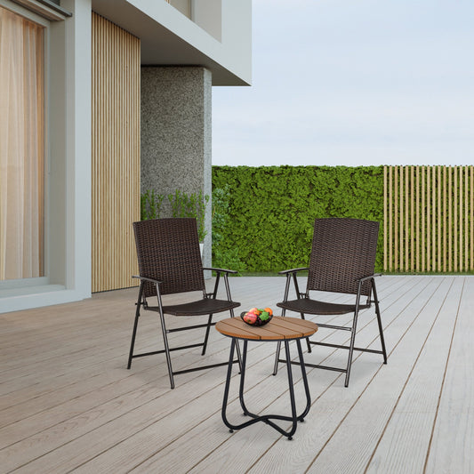 2-Piece Rattan Chair Garden Furniture Wicker Foldable Chair Steel Frame for Backyard Poolside Garden