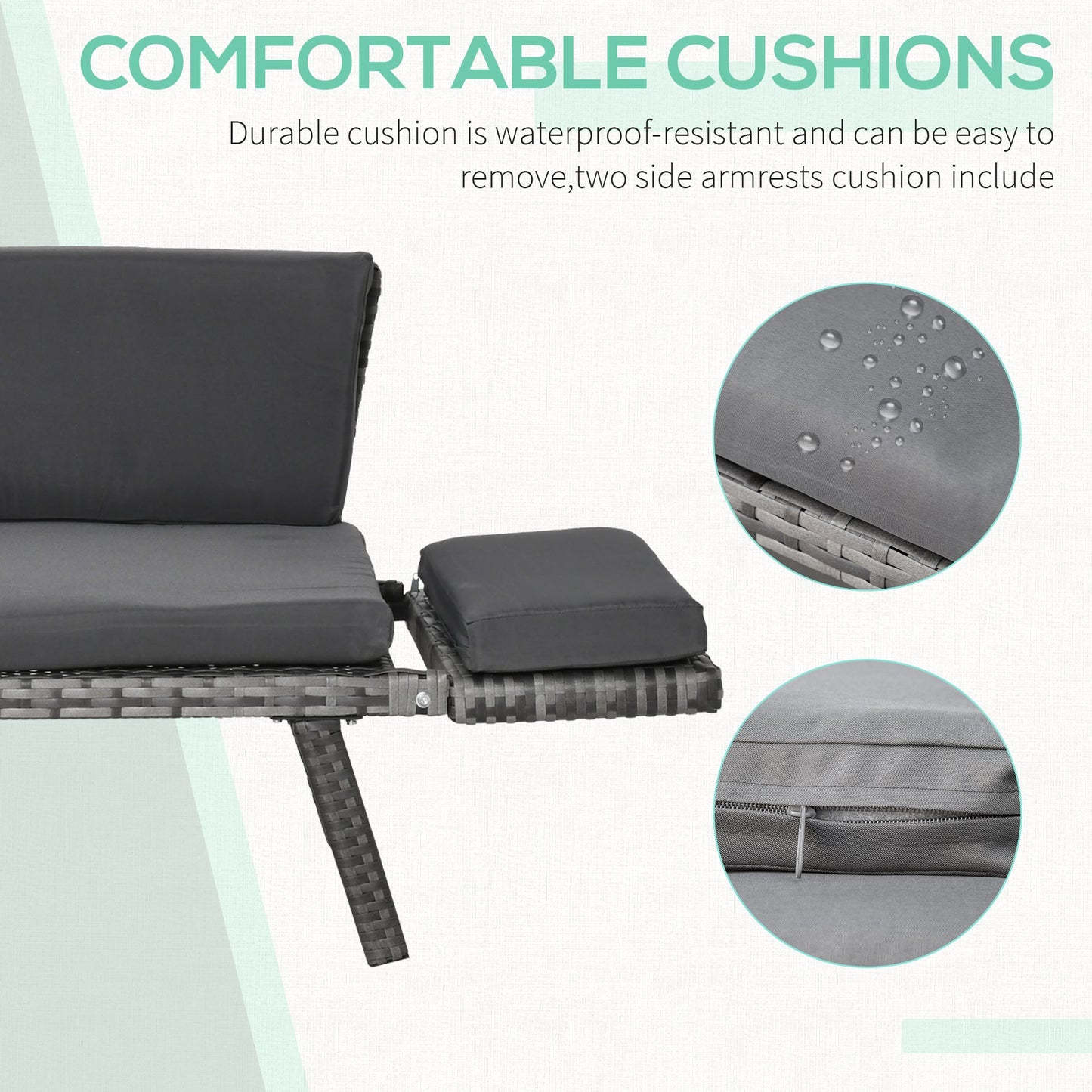 Outsunny 2 In 1 Rattan Folding Daybed Sofa Bench Garden Chaise Lounger Loveseat With Cushion Outdoor Patio Mixed Grey