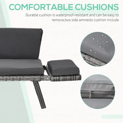 Outsunny 2 In 1 Rattan Folding Daybed Sofa Bench Garden Chaise Lounger Loveseat With Cushion Outdoor Patio Mixed Grey