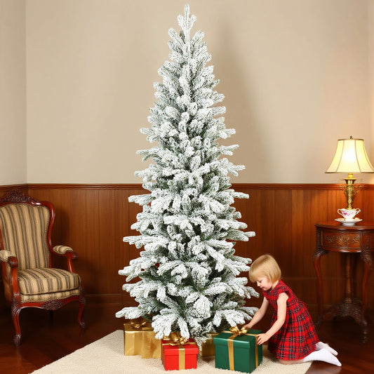 7ft Christmas Tree Artificial - White Frosted Green Slim  972 Tips
