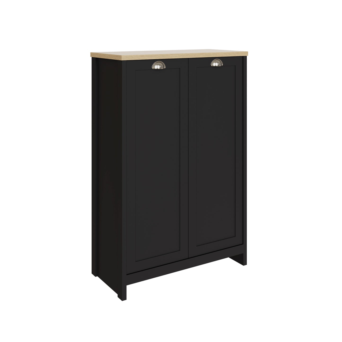 Lancaster Tall Shoe Storage Black & Oak 2 Doors 6 Shelves Primary Image