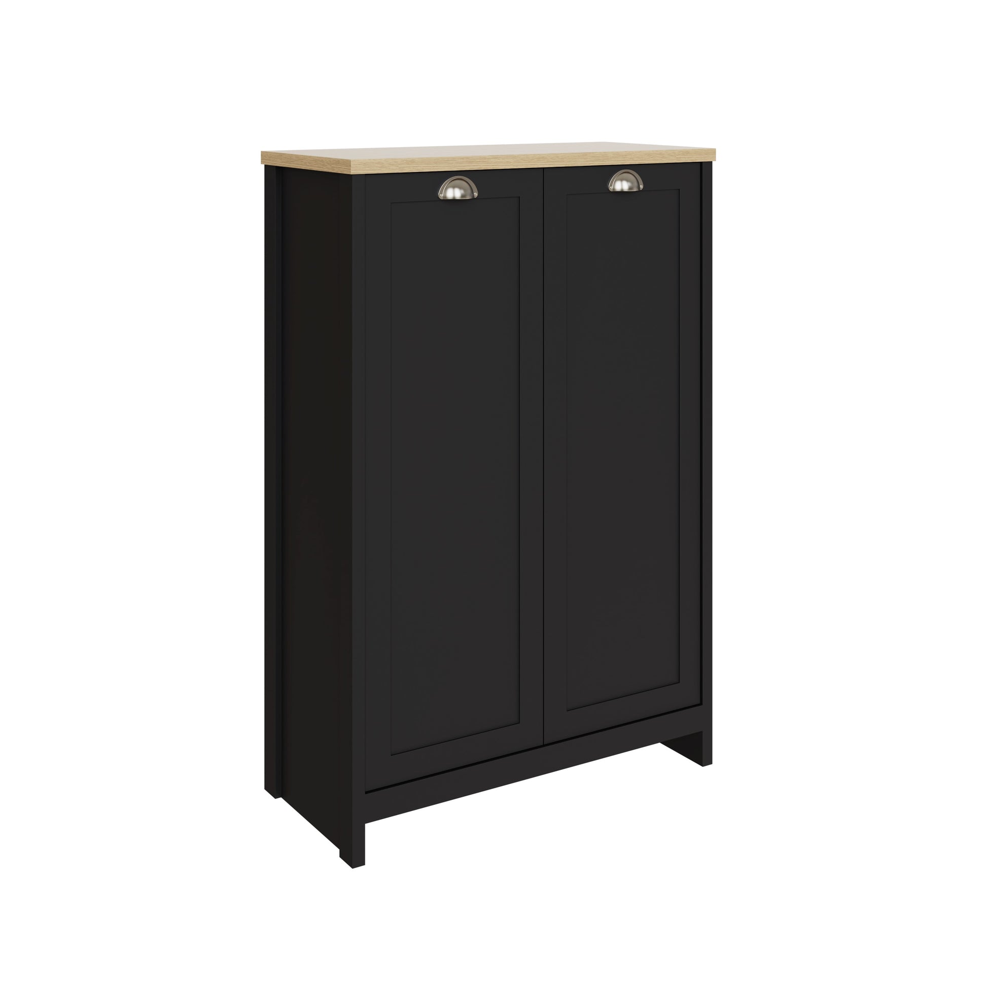 Lancaster Tall Shoe Storage Black & Oak 2 Doors 6 Shelves Primary Image