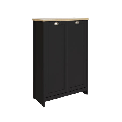 Lancaster Tall Shoe Storage Black & Oak 2 Doors 6 Shelves Primary Image