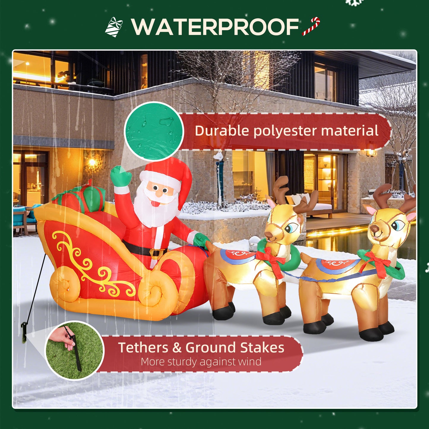 Santa Sleigh Inflatable Christmas Decoration - 240cm