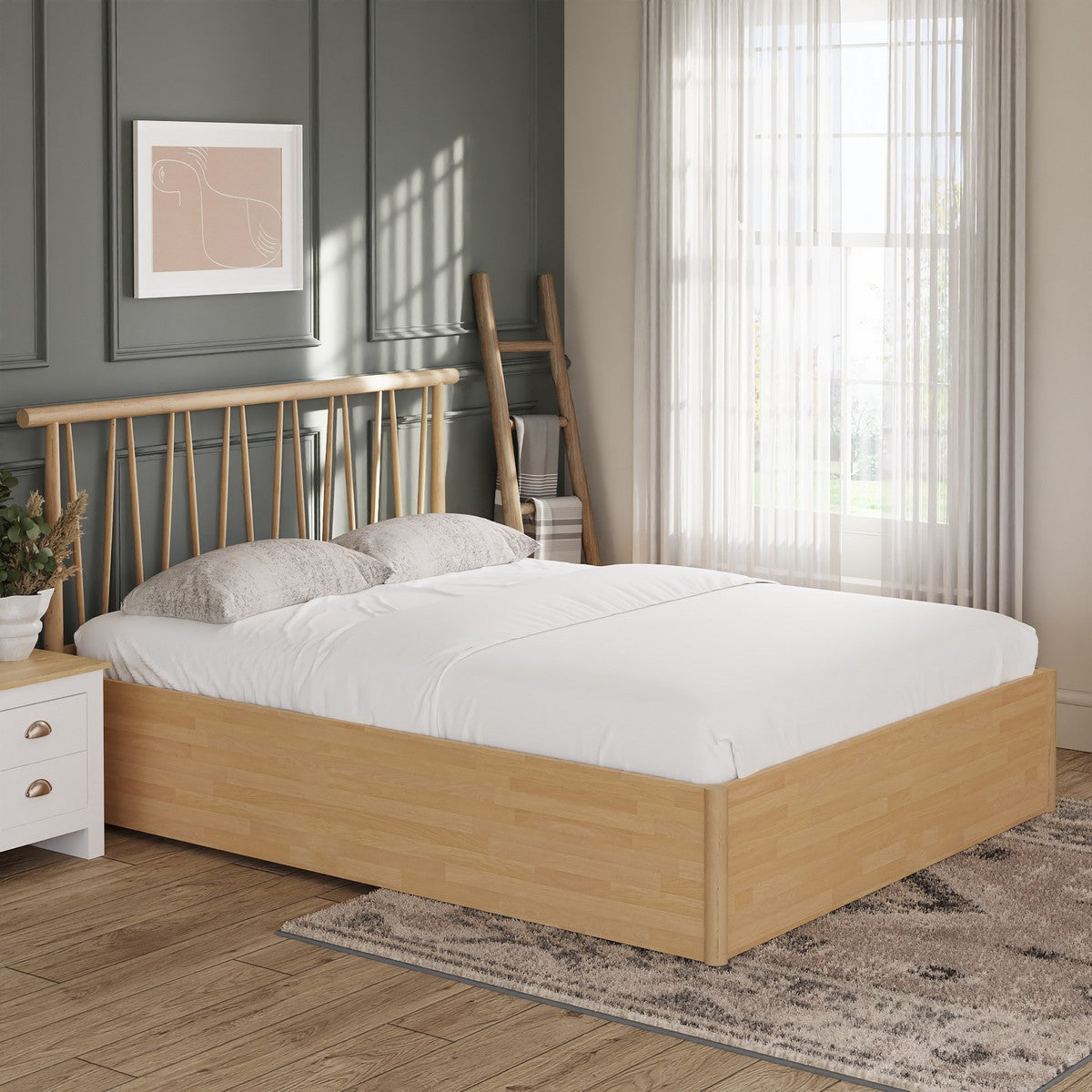 Fusum Double Ottoman Bed Oak 6 x 7ft