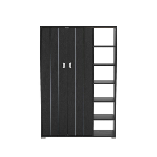 Bideford Tall Shoe Storage Black 2 Doors 12 Shelves