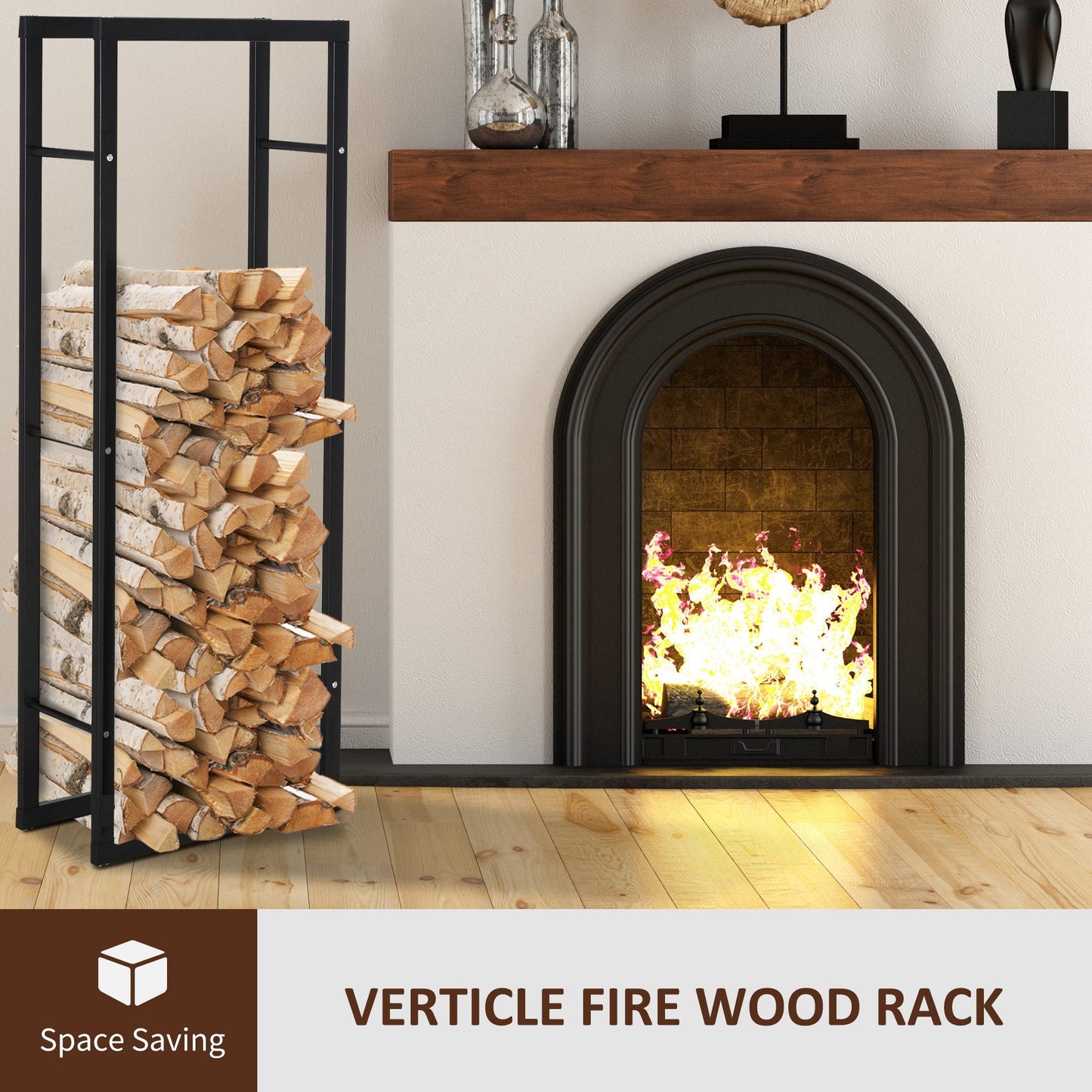 150x40cm Metal Firewood Log Holder Rack Double Tier w/ Balanced Base Side Rails