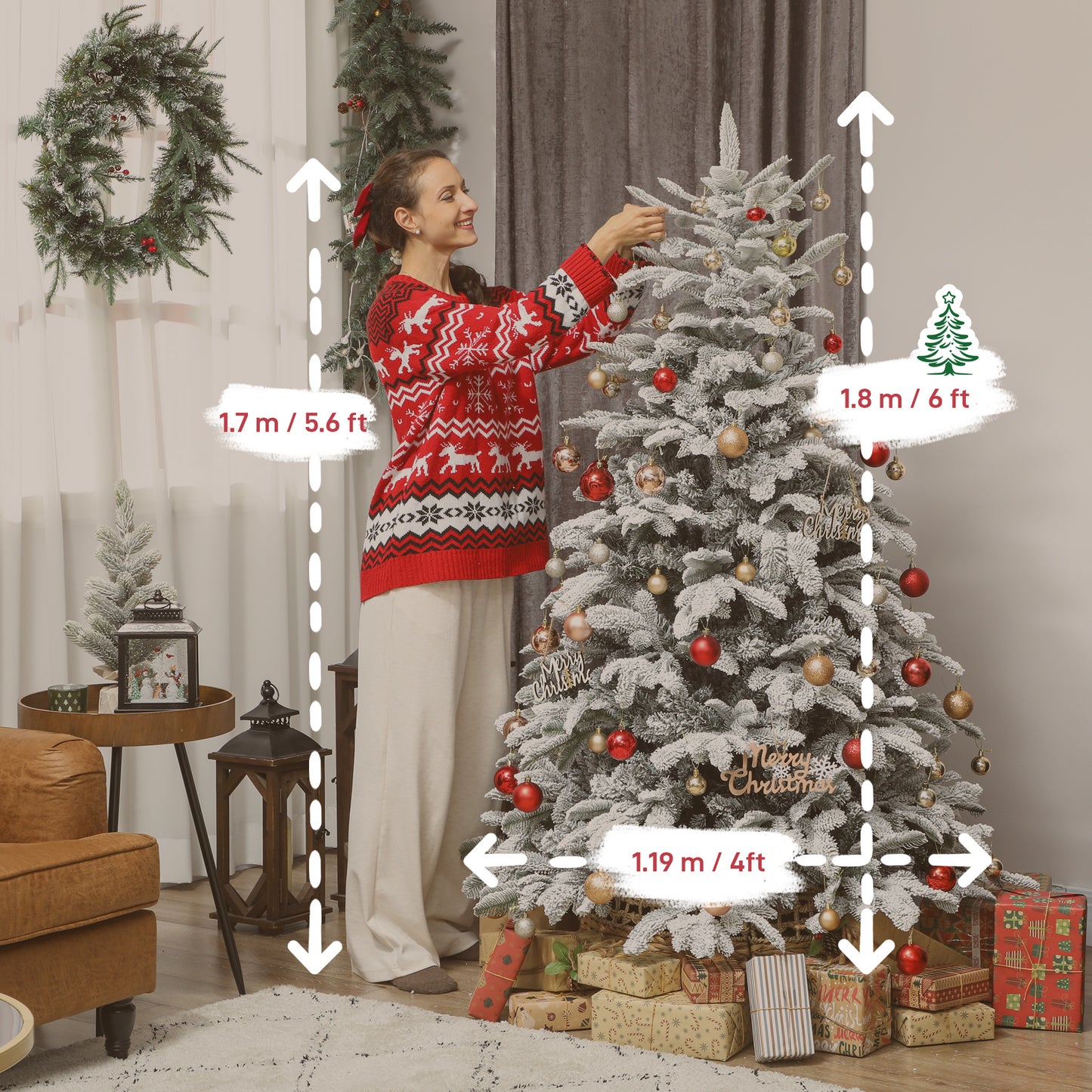 6ft Christmas Tree Artificial - White Frosted Green  1182 Tips