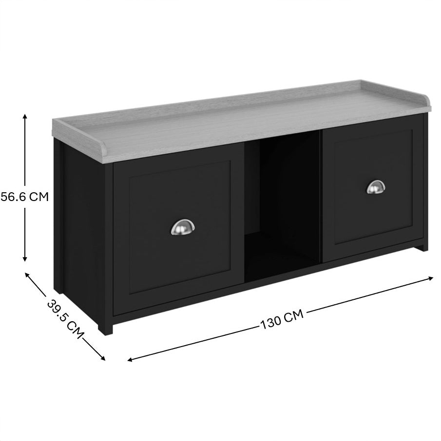 Lancaster Large Shoe Storage Black 2 Doors 7 Shelves